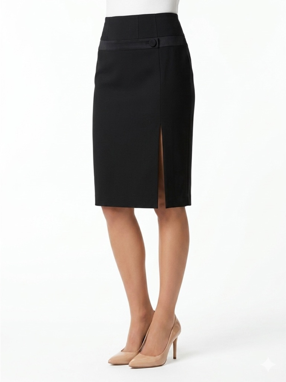 United Colors Of Benetton Wool Blend Pencil Skirt Front Slit Black Size 8